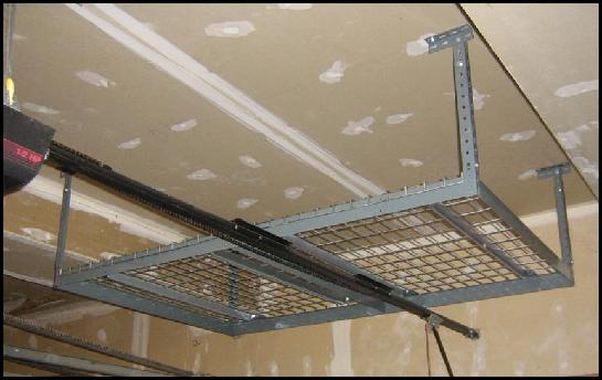 Completed overhead garage rack